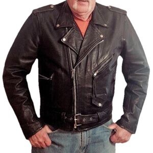 Hotline Men's 42 Black Leather Biker Jacket with sewn on Harley Davidson patch
